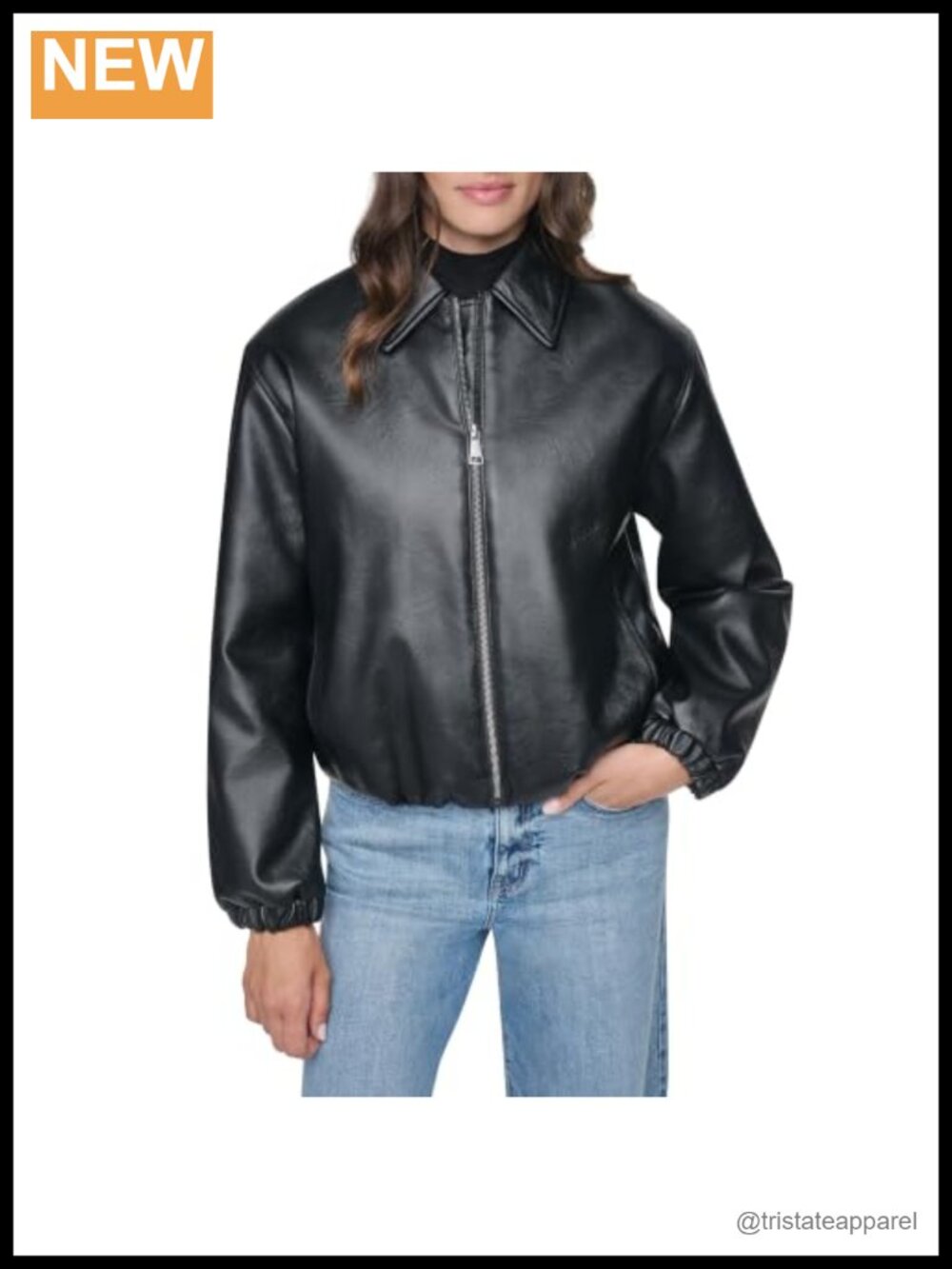 DKNY Contrast Stitch Vegan Leather Jacket